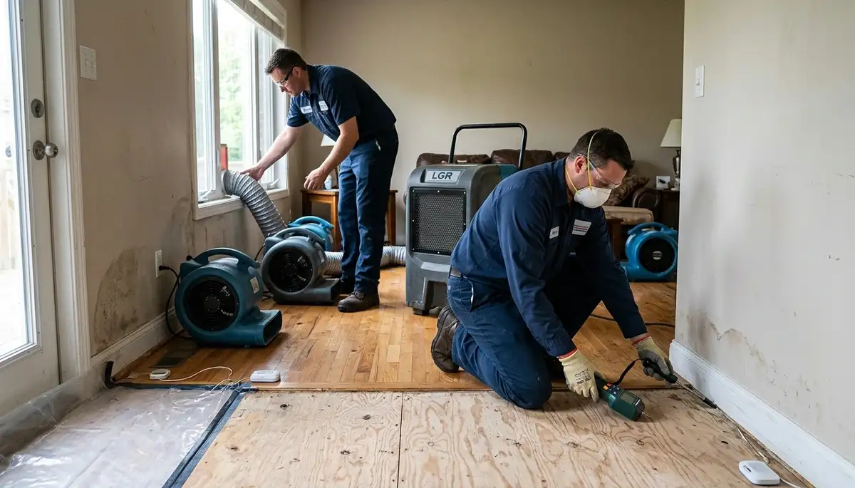 Structural drying equipment removing moisture from a Clarksville, TN home after water damage